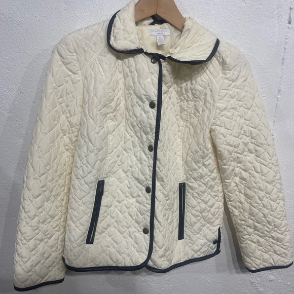 Charter Club White Quilted Puffer Jacket Faux Leather Lining Petite M - Picture 4 of 5